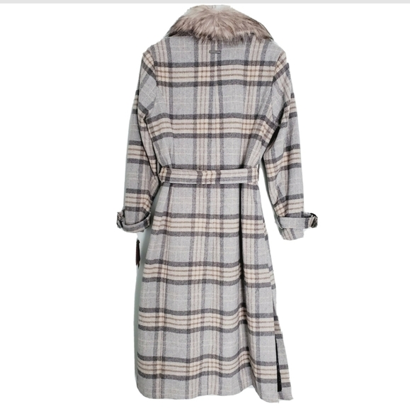 NEW Vince Camuto Belted Gray Plaid Maxi Coat - Picture 3 of 5